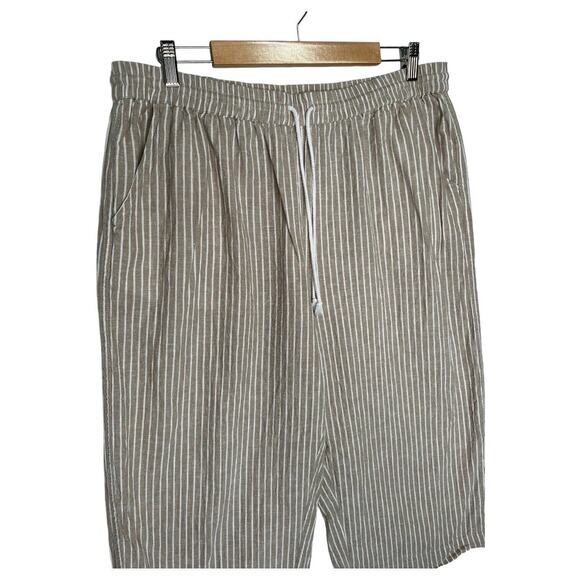 Beach Lunch Lounge Pants Womens XL Linen Margot Pull On Striped Cropped Brown - Picture 6 of 12